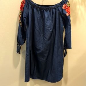 mlle Gabrielle Medium Jean dress with flower pattern on arms